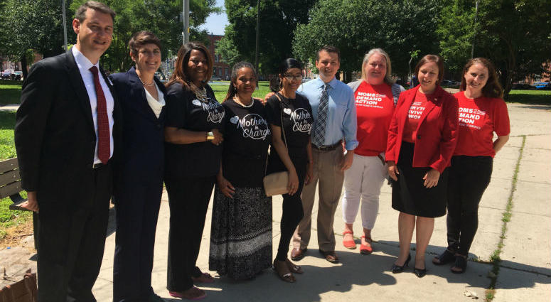 Pa. Congressman Brendan Boyle (center, in tie) in Fairhill Park with representatives from Mothers in Charge, Moms Demand Action and the Brady Campaign to Prevent Gun Violence. Pa. Congressman Brendan Boyle (center, in tie) in Fairhill Park with representatives from Mothers in Charge, Moms Demand Action and the Brady Campaign to Prevent Gun Violence.