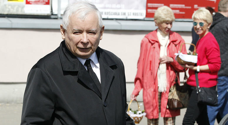 Jaroslaw Kaczynski, the leader of Poland's conservative ruling party, takes part in a Polish tradition of taking a basket to church for a blessing in Warsaw, Poland, Saturday, April 20, 2019. Jaroslaw Kaczynski, the leader of Poland's conservative ruling party, takes part in a Polish tradition of taking a basket to church for a blessing in Warsaw, Poland, Saturday, April 20, 2019.