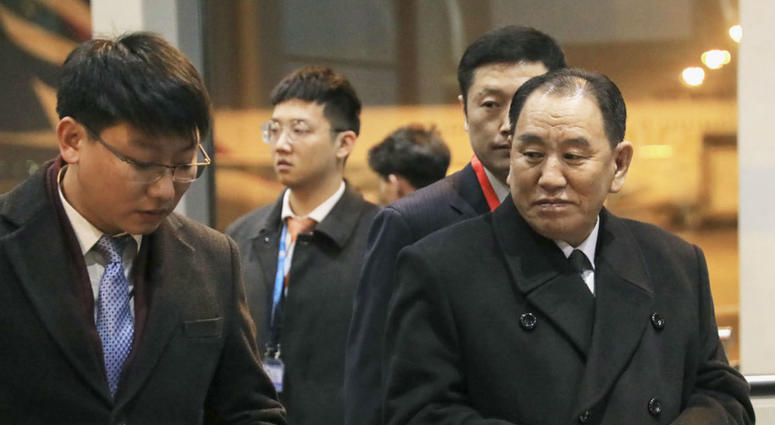 North Korean official Kim Yong Chol, right, prepares to leave the Beijing International Airport in Beijing Thursday, Jan. 17, 2019. North Korean official Kim Yong Chol, right, prepares to leave the Beijing International Airport in Beijing Thursday, Jan. 17, 2019.