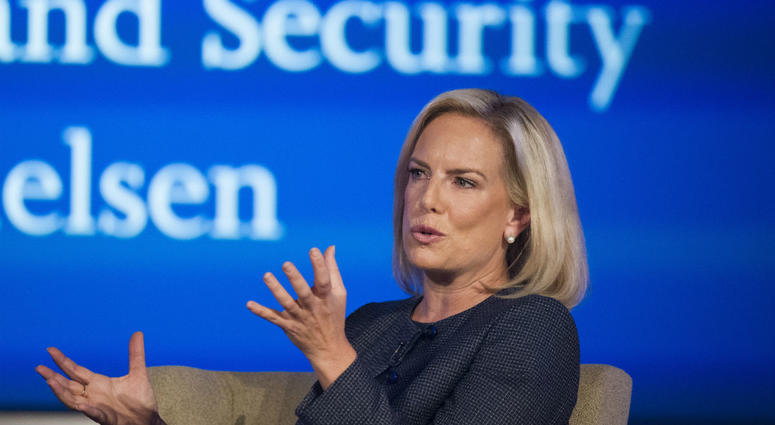 President Donald Trump has soured on Homeland Security Secretary Kirstjen Nielsen and she is expected to leave her job as soon as this week. In this Sept. 5, 2018 file photo, Secretary of Homeland Security Kirstjen Nielsen speaks to George Washington University's Center for Cyber and Homeland Security, in Washington.