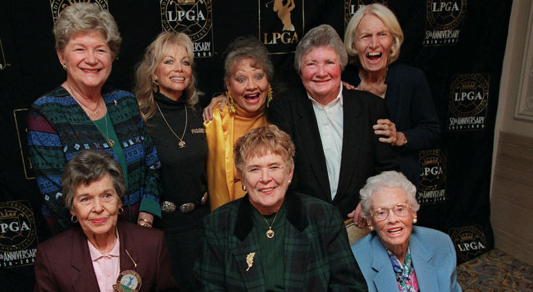 In this Oct. 19, 1999, file photo, eight founders of the Ladies Professional Golf Association (LPGA) pose at a celebration of the association's 50th anniversary in New York. In this Oct. 19, 1999, file photo, eight founders of the Ladies Professional Golf Association (LPGA) pose at a celebration of the association's 50th anniversary in New York.