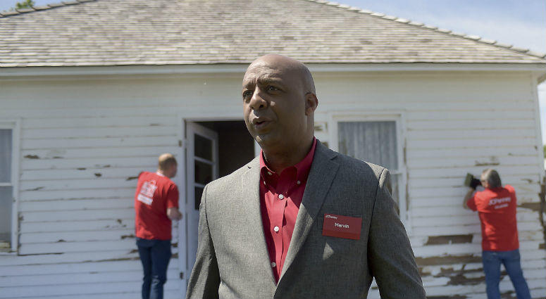 In this April 18, 2017, file photo, Marvin Ellison, CEO of J.C. Penney Co., visits the boyhood home of the company's founder James Cash Penney in Hamilton, Mo. Marvin Ellison