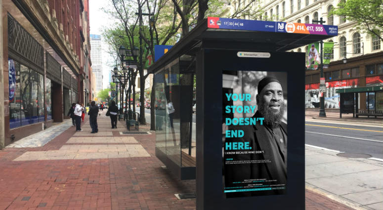 Photos and messages of formerly homeless people will appear in ads posted on 70 transit shelters throughout Center City, as part of Project HOME and Center City District's new homeless outreach campaign. Photos and messages of formerly homeless people will appear in ads posted on 70 transit shelters throughout Center City, as part of Project HOME and Center City District's new homeless outreach campaign.