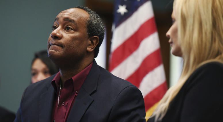 In this Dec. 15, 2017, file photo, Rich Braham speaks about his late son Marquise Braham during a press conference at the Courthouse Annex in Bellefonte, Pa. Rich Braham