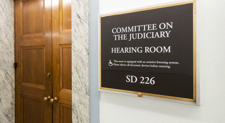 The Senate Judiciary Committee hearing room is seen on Capitol Hill in Washington, Friday, Sept. 21, 2018. The Senate Judiciary Committee hearing room is seen on Capitol Hill in Washington, Friday, Sept. 21, 2018.