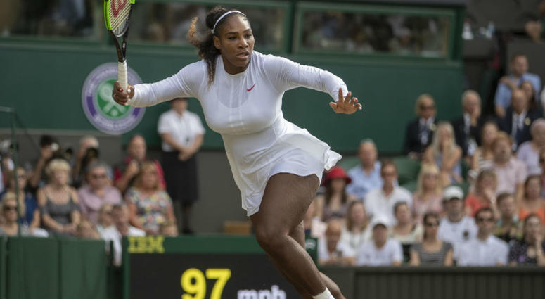 Serena Williams (USA) in action during her match against Angelique Kerber (GER) on day 12 at All England Lawn and Croquet Club. Serena Williams (USA) in action during her match against Angelique Kerber (GER) on day 12 at All England Lawn and Croquet Club.