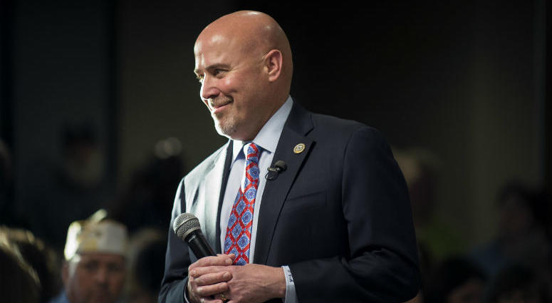 May 10, 2017; Willingboro, NJ, USA; Congressman Tom MacArthur (R-NJ) fields questions from constituents and other citizens during a town hall meeting in Willingboro.