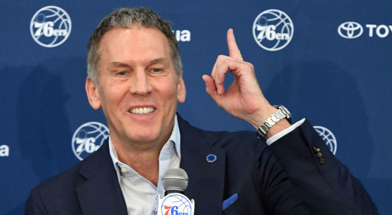Philadelphia 76ers general manager Bryan Colangelo speaks during an introductory press conference at Philadelphia 76ers Training Complex. Bryan Colangelo