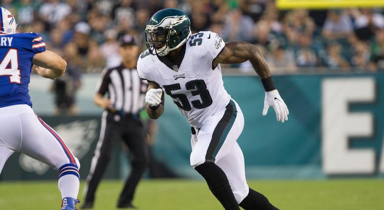 Philadelphia Eagles linebacker Nigel Bradham (53) in action against the Buffalo Bills at Lincoln Financial Field. Philadelphia Eagles linebacker Nigel Bradham