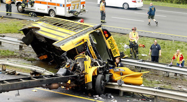 The bus, carrying middle school students from Paramus, was ripped from its chassis in an accident along Route 80. The bus, carrying middle school students from Paramus, was ripped from its chassis in an accident along Route 80.
