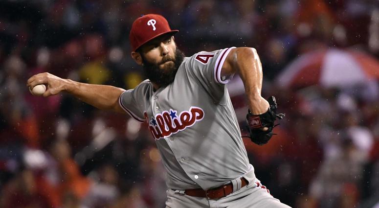 Philadelphia Phillies starting pitcher Jake Arrieta (49) pitches during the third inning against the St. Louis Cardinals. Jake Arrieta