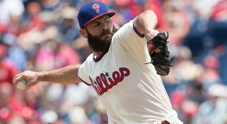 Philadelphia Phillies starting pitcher Jake Arrieta (49) pitches during the first inning against the St. Louis Cardinals at Citizens Bank Park. Philadelphia Phillies starting pitcher Jake Arrieta (49) pitches during the first inning against the St. Louis Cardinals at Citizens Bank Park.