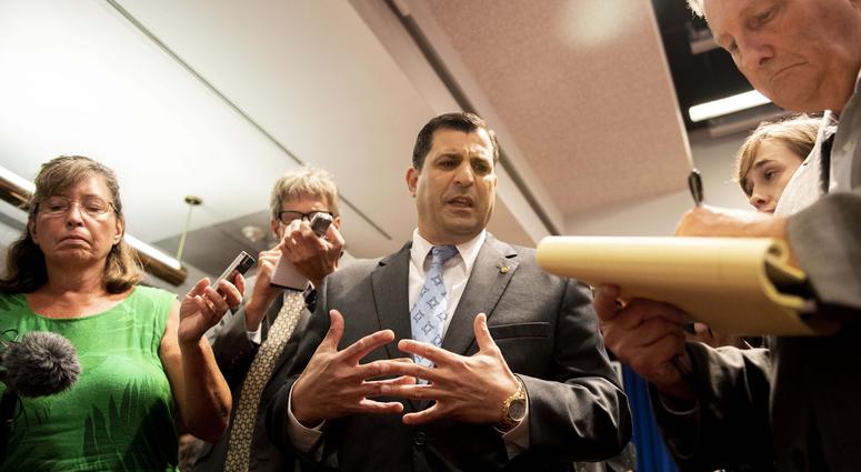 August 14, 2018; Harrisburg, PA, USA; State representative Mark Rozzi (D-Berks) speaks to media about the findings of the grand jury's report means to him after the press conference August 14, 2018; Harrisburg, PA, USA; State representative Mark Rozzi (D-Berks) speaks to media about the findings of the grand jury's report means to him after the press conference