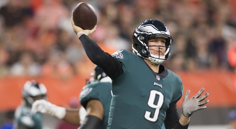 Aug 23, 2018; Cleveland, OH, USA; Philadelphia Eagles quarterback Nick Foles (9) throws a pass during the first quarter against the Cleveland Browns at FirstEnergy Stadium. Aug 23, 2018; Cleveland, OH, USA; Philadelphia Eagles quarterback Nick Foles (9) throws a pass during the first quarter against the Cleveland Browns at FirstEnergy Stadium.