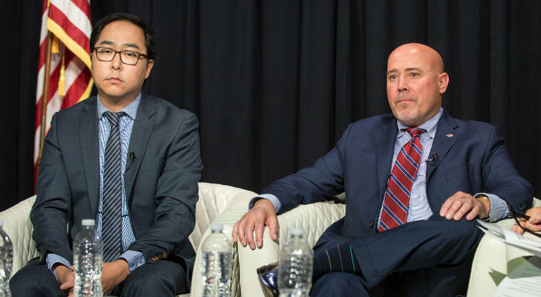 Congressman Tom MacArthur and Andy Kim, both candidates for New Jersey's 3rd congressional district, sit down for an editorial board meeting with members of the Asbury Park Press and Gannett