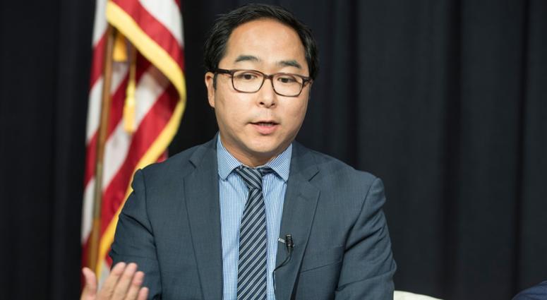 Andy Kim sits down with then-opponent Rep. Tom MacArthur for an editorial board meeting with members of the Asbury Park Press and Gannett NJ, Oct. 11, 2018. New Jersey Rep. Andy Kim