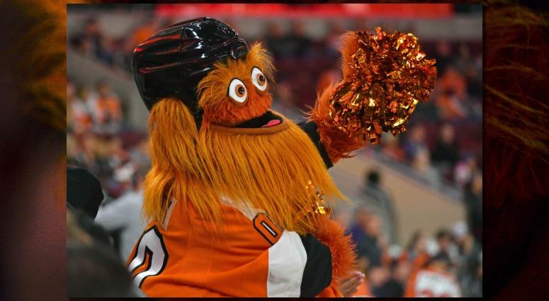 Philadelphia Flyers mascot Gritty performs during a timeout in the third period against the Florida Panthers at Wells Fargo Center, Oct. 16, 2018. Philadelphia Flyers mascot Gritty