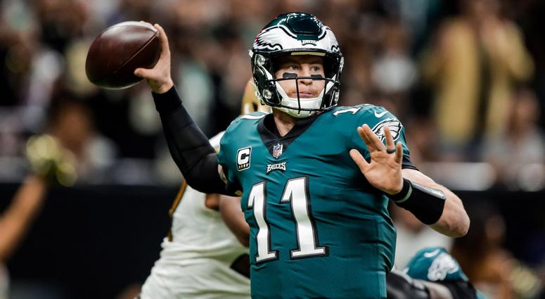 Philadelphia Eagles quarterback Carson Wentz (11) throws the football in the game against the New Orleans Saints during the first quarter at the Mercedes-Benz Superdome. Carson Wentz