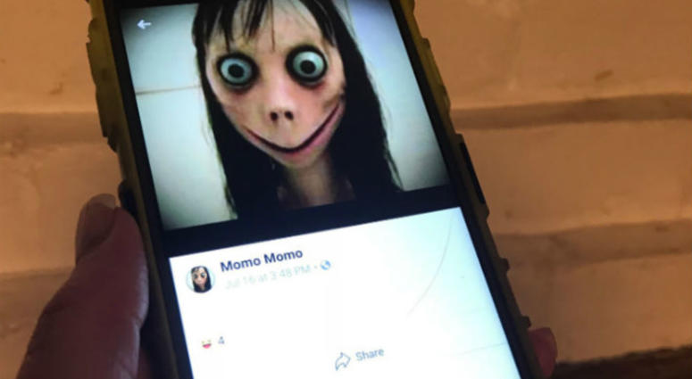 The avatar of "Momo" as seen on Facebook. Momo Challenge avatar. The avatar of "Momo" as seen on Facebook. Momo Challenge avatar.