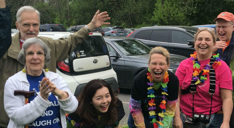 Laughter yoga class in Fairmount Park on Wold Laughter Day World Laughter Day