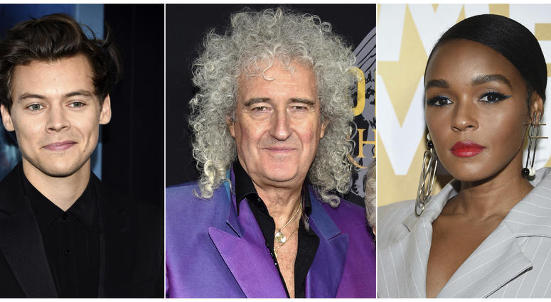 This combination photo shows Harry Styles, from left, Brian May and Janelle Monae, who will presenting at the 2019 Rock & Roll Hall of Fame induction ceremony on March 29. From left: Harry Styles, Brian May and Janelle Monae