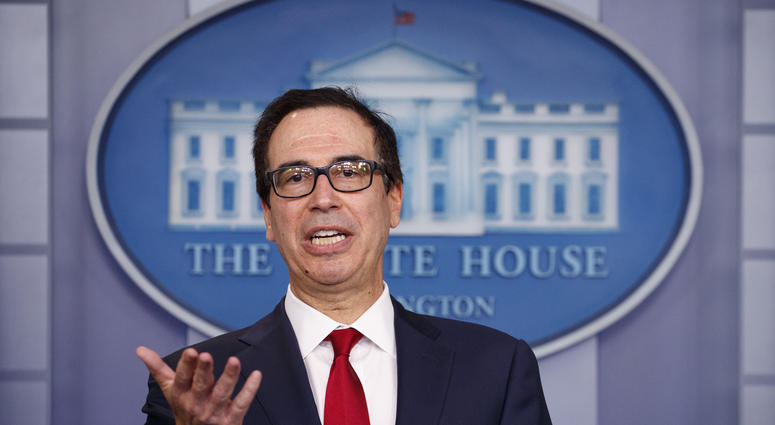 Treasury Secretary Steve Mnuchin speaks during a news briefing at the White House, in Washington, Monday, July 15, 2019. Treasury Secretary Steve Mnuchin speaks during a news briefing at the White House, in Washington, Monday, July 15, 2019.