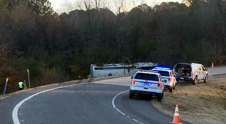 Emergency personnel work at the scene where a charter bus that was carrying a youth football team from Tennessee crashed early Monday, Dec. 3, 2018, near Benton, Ark. Emergency personnel work at the scene where a charter bus that was carrying a youth football team from Tennessee crashed early Monday, Dec. 3, 2018, near Benton, Ark.