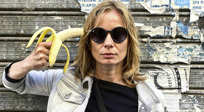 Polish actress Magdalena Cielecka aims a banana like a gun at her head to protest the removal of an art work from the National Museum in Warsaw that features a woman eating a banana with visible pleasure, which the conservative authorities say is obscene. Polish actress Magdalena Cielecka aims a banana like a gun at her head to protest the removal of an art work from the National Museum in Warsaw that features a woman eating a banana with visible pleasure, which the conservative authorities say is obscene.
