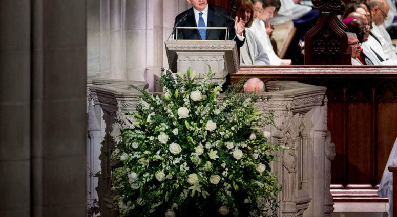 Presidential biographer Jon Meacham speaks during the State Funeral for former President George H.W. Bush at the National Cathedral, December 5, 2018 in Washington, DC. Presidential biographer Jon Meacham speaks during the State Funeral for former President George H.W. Bush at the National Cathedral, December 5, 2018 in Washington, DC.
