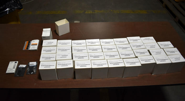 Federal customs agents in Philadelphia intercepted more than 1,150 counterfeit e-cigarette Juul pods and three chargers. Federal customs agents in Philadelphia intercepted more than 1,150 counterfeit e-cigarette Juul pods and three chargers.