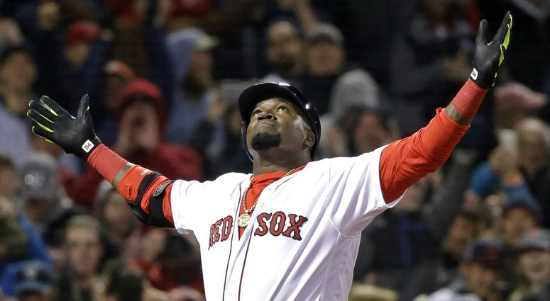 In this April 29, 2016, file photo, Boston Red Sox designated hitter David Ortiz celebrates his two-run home run against the New York Yankees during the eighth inning of a baseball game at Fenway Park, in Boston. In this April 29, 2016, file photo, Boston Red Sox designated hitter David Ortiz celebrates his two-run home run against the New York Yankees during the eighth inning of a baseball game at Fenway Park, in Boston.