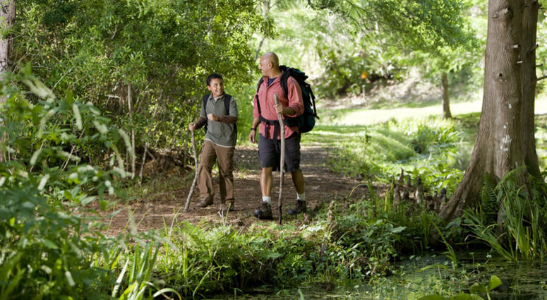 Father and son on hiking trail Hiking Trail