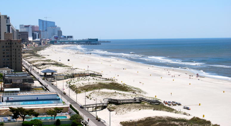 A view of the Atlantic City skylines and beaches overlooking the Atlantic Ocean. Atlantic City