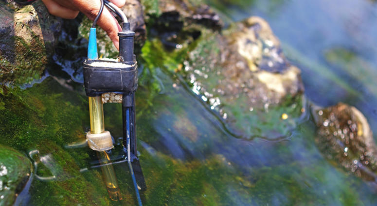 Checking water quality. Checking water quality.