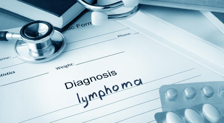 Diagnostic form with diagnosis lymphoma and pills. Diagnostic form with diagnosis lymphoma and pills.