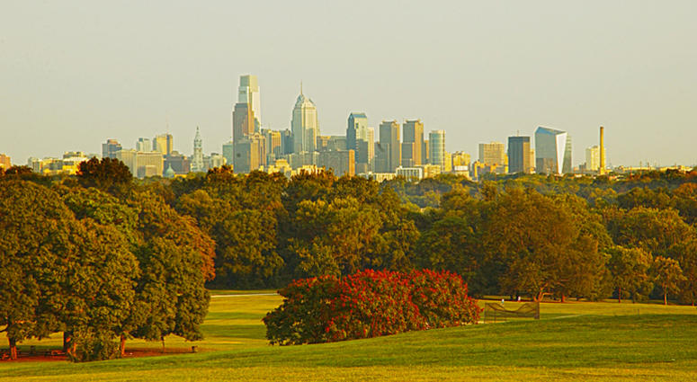 Philadelphia skyline from Fairmount Park across the Schuylkill River Philadelphia skyline from Fairmount Park across the Schuylkill River.