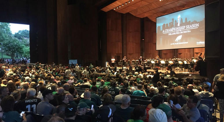 Packed house at the Mann Center for a special night featuring highlights from the Eagles' historic season with sounds by NFL Films and the Philadelphia Orchestra. Packed house at the Mann Center for a special night featuring highlights from the Eagles' historic season with sounds by NFL Films and the Philadelphia Orchestra.