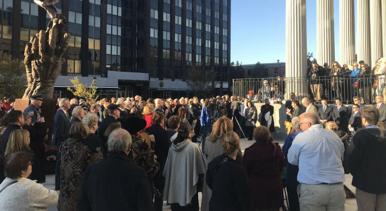 Faith leaders from around the region gather in solidarity to fight hate speech, Tuesday, Oct. 30, 2018.
