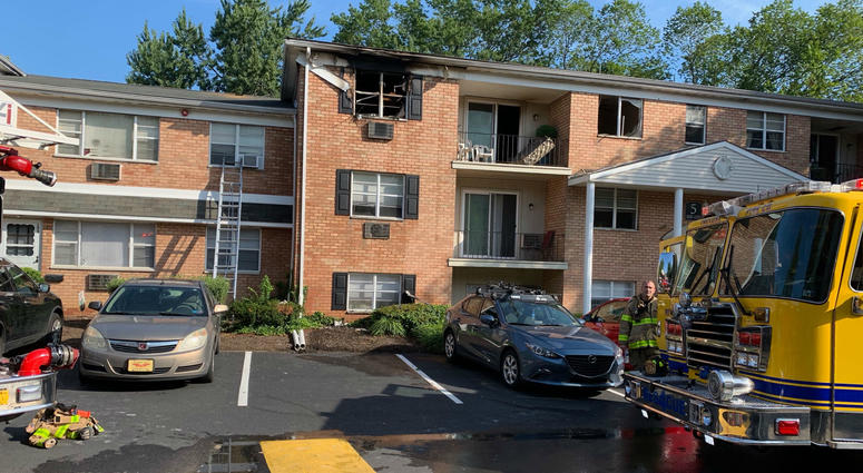 Firefighters were able to contain the flames to a single second floor unit of the Croftwood Apartments in Feasterville. Firefighters were able to contain the flames to a single second floor unit of the Croftwood Apartments in Feasterville.