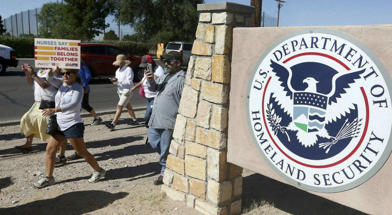 This June 2018 photo shows protesters walking along Montana Avenue outside the El Paso Processing Center, in El Paso, Texas. This June 2018 photo shows protesters walking along Montana Avenue outside the El Paso Processing Center, in El Paso, Texas.