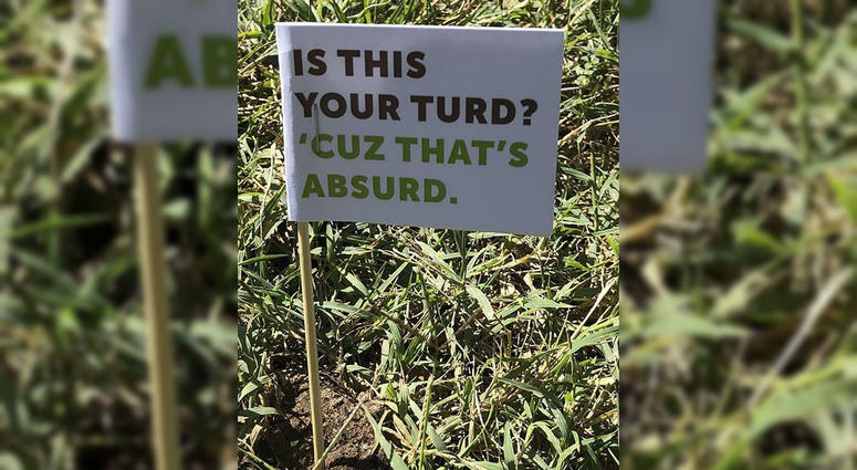 Officials in a southwest Missouri city are planting small flags in piles of abandoned dog poop as part of a campaign to get residents to clean up after their pets downtown. Officials in a southwest Missouri city are planting small flags in piles of abandoned dog poop as part of a campaign to get residents to clean up after their pets downtown.