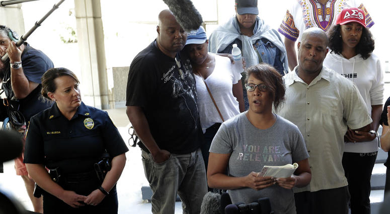 Family members of victims of Sunday's mass shooting speak at a press conference Monday, Aug. 27, 2018, in Jacksonville, Fla. Family members of victims of Sunday's mass shooting speak at a press conference Monday, Aug. 27, 2018, in Jacksonville, Fla.