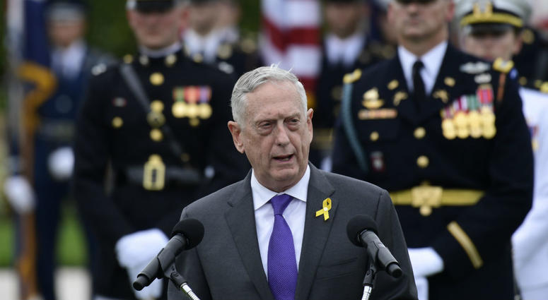 In this Sept. 21, 2018, file photo, Defense Secretary Jim Mattis speaks during the 2018 POW/MIA National Recognition Day Ceremony at the Pentagon. In this Sept. 21, 2018, file photo, Defense Secretary Jim Mattis speaks during the 2018 POW/MIA National Recognition Day Ceremony at the Pentagon.