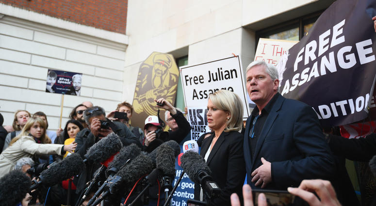 Kristinn Hrafnsson, Editor-in-chief of WikiLeaks and barrister Jennifer Robinson speak to the media outside Westminster Magistrates' Court in London, after WikiLeaks founder Julian Assange was arrested. Kristinn Hrafnsson, Editor-in-chief of WikiLeaks and barrister Jennifer Robinson speak to the media outside Westminster Magistrates' Court in London, after WikiLeaks founder Julian Assange was arrested.