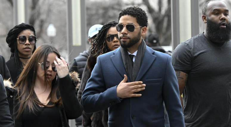 Empire actor Jussie Smollett, center, arrives at the Leighton Criminal Court Building for his hearing on Thursday, March 14, 2019, in Chicago. Empire actor Jussie Smollett, center, arrives at the Leighton Criminal Court Building for his hearing on Thursday, March 14, 2019, in Chicago.