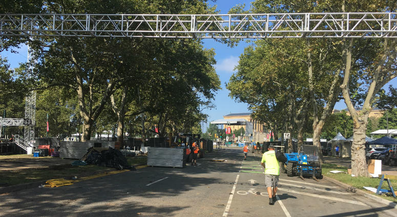 Clean-up crews try to put the Benjamin Franklin Parkway back in order after Made in American 2018. Clean-up crews try to put the Benjamin Franklin Parkway back in order after Made in American 2018.