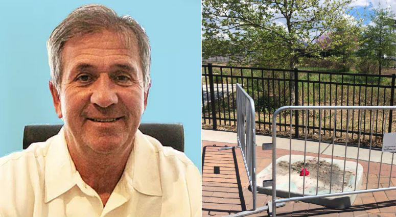 (L) Wildwood Mayor Ernie Troiano Jr. (R) Empty space where Kate Smith statue stood (L) Wildwood Mayor Ernie Troiano Jr. (R) Empty space where Kate Smith statue stood