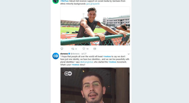 The Monday, July 30, 2018 screenshot shows the #MeTwo Twitter website. The hashtag, a play on the #MeToo movement against sexual harassment, was created by journalist Ali Can following the resignation of soccer star Mesut Ozil. The Monday, July 30, 2018 screenshot shows the #MeTwo Twitter website. The hashtag, a play on the #MeToo movement against sexual harassment, was created by journalist Ali Can following the resignation of soccer star Mesut Ozil.