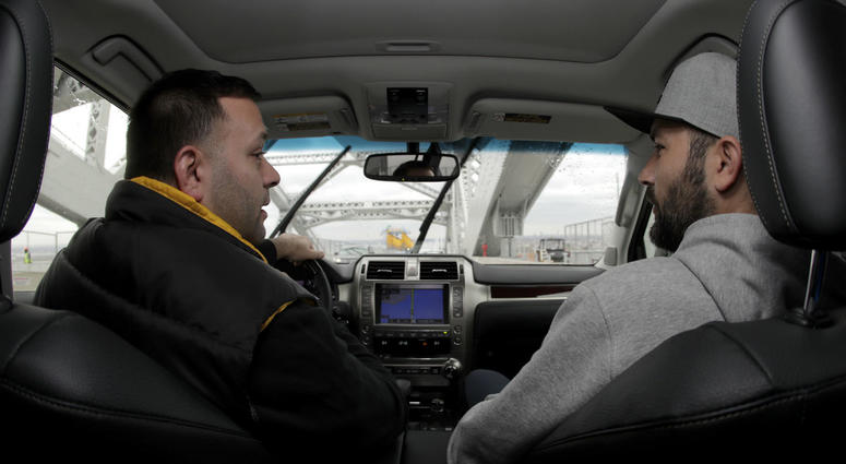 In a photo take Friday, Nov. 9, 2018, Lenny Sciascia, left, talks with his friend Mario DeAngelis as they cross the Bayonne Bridge in Bayonne, N.J., on their way to place online bets on their smartphones in New Jersey. In a photo take Friday, Nov. 9, 2018, Lenny Sciascia, left, talks with his friend Mario DeAngelis as they cross the Bayonne Bridge in Bayonne, N.J., on their way to place online bets on their smartphones in New Jersey.
