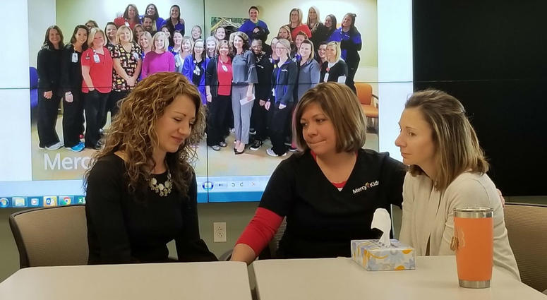 When the group won $10,000, they decided to give the cash to Gretchen Post (left), whose 17-year-old son died by suicide the night of the drawing, and to Casey Orellana (right), whose husband is battling cancer. Hospital Lottery Win